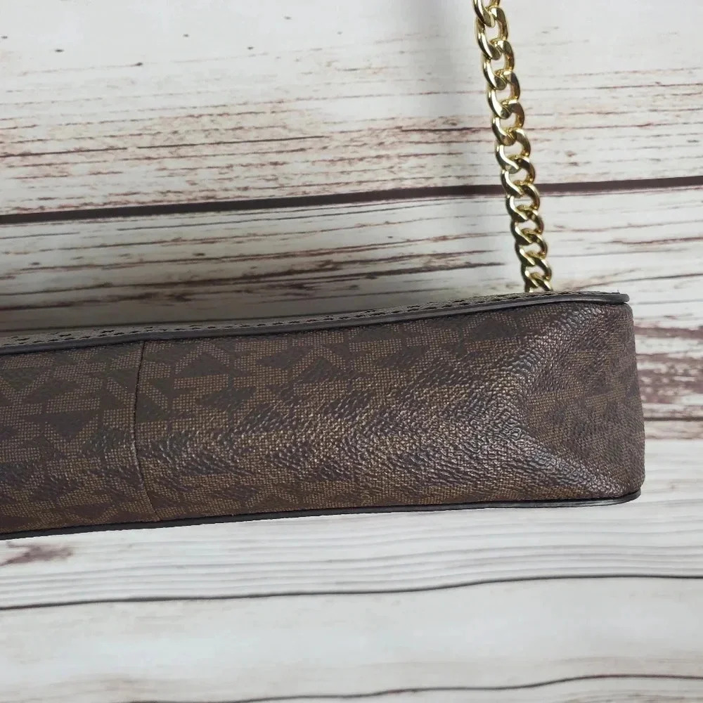 Michael Kors Jet Set East West Signature Brown/Red/Gold Perforated Crossbody Bag - Picture 6 of 16
